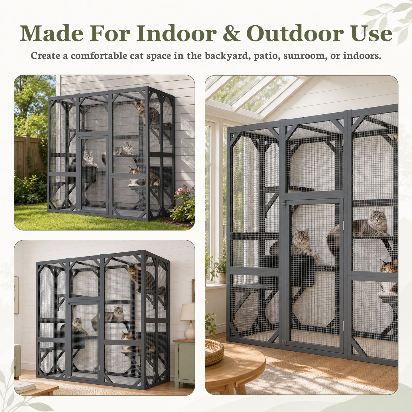 Large Outdoor Cat Enclosure 71x37x71 Inches with Mesh Panels Waterproof Roof