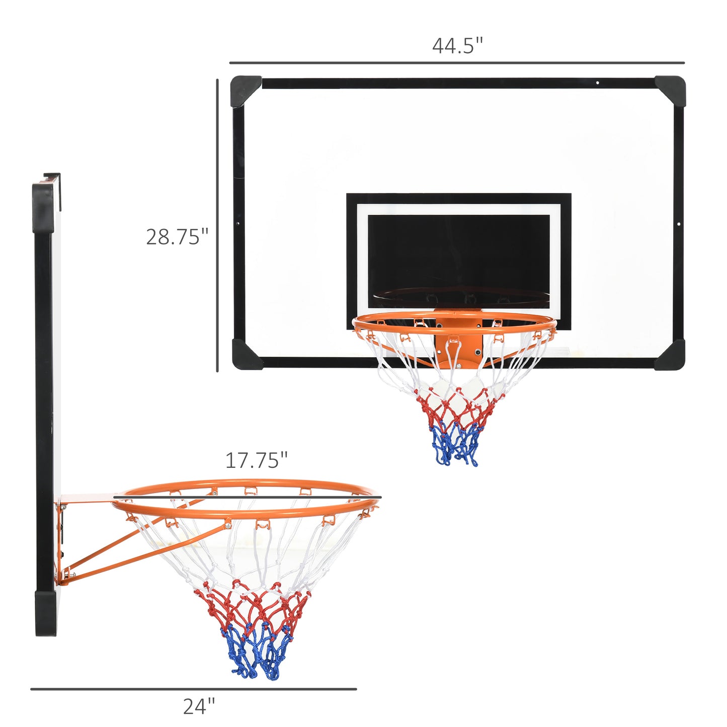 Wall Mounted Basketball Hoop - Shatterproof Backboard & All-Weather Net