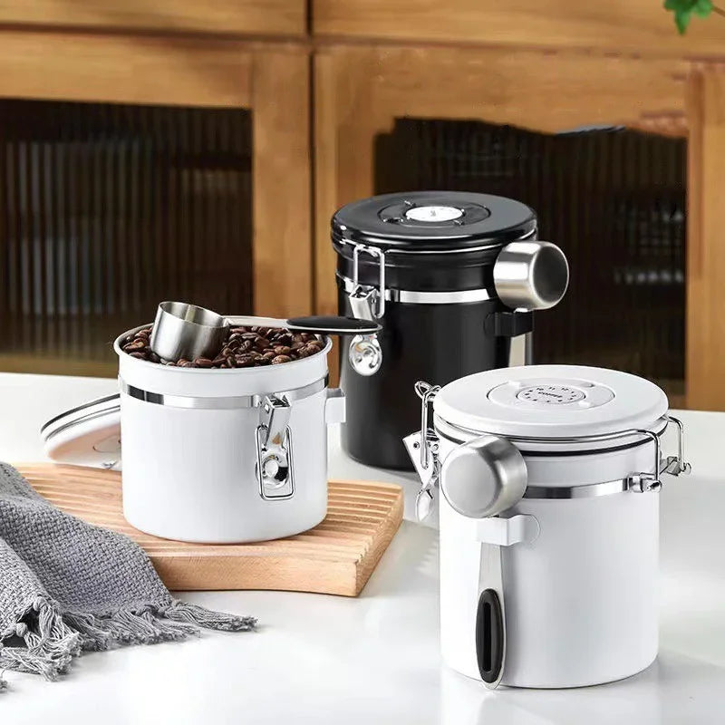 Large Capacity Stainless Steel Coffee Bean Sealed Jar with Date Tracker - Vacuum Food Storage Container