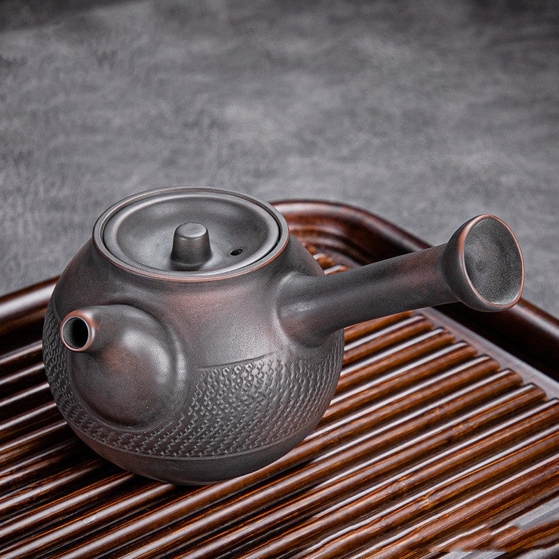 Home Living Room Side Handle Pot - Purple Pottery Teapot with High-Temperature Firing