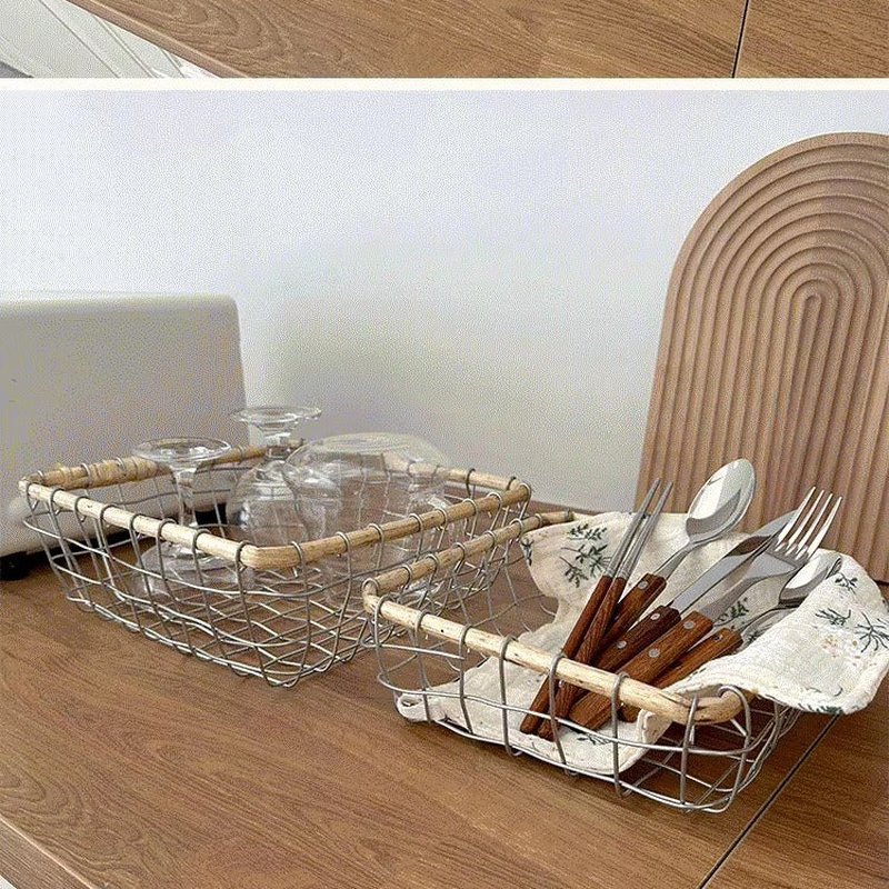 Retro-Style Handmade Square Wire Basket for Home Storage - Small & Large