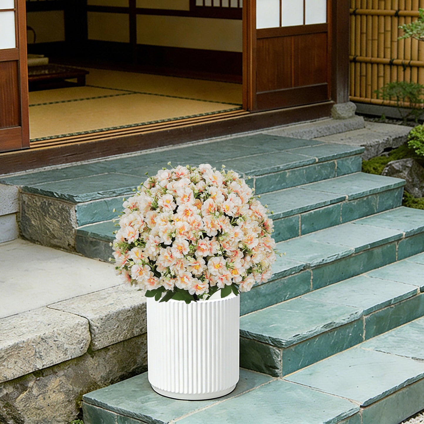 24-Inch Faux Flower Artificial Snow Lotus Plant - Peach Pink