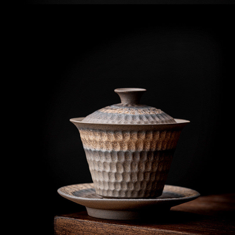 Vintage Ceramic Sancai Cup with Cover - Traditional Tea Drinkware