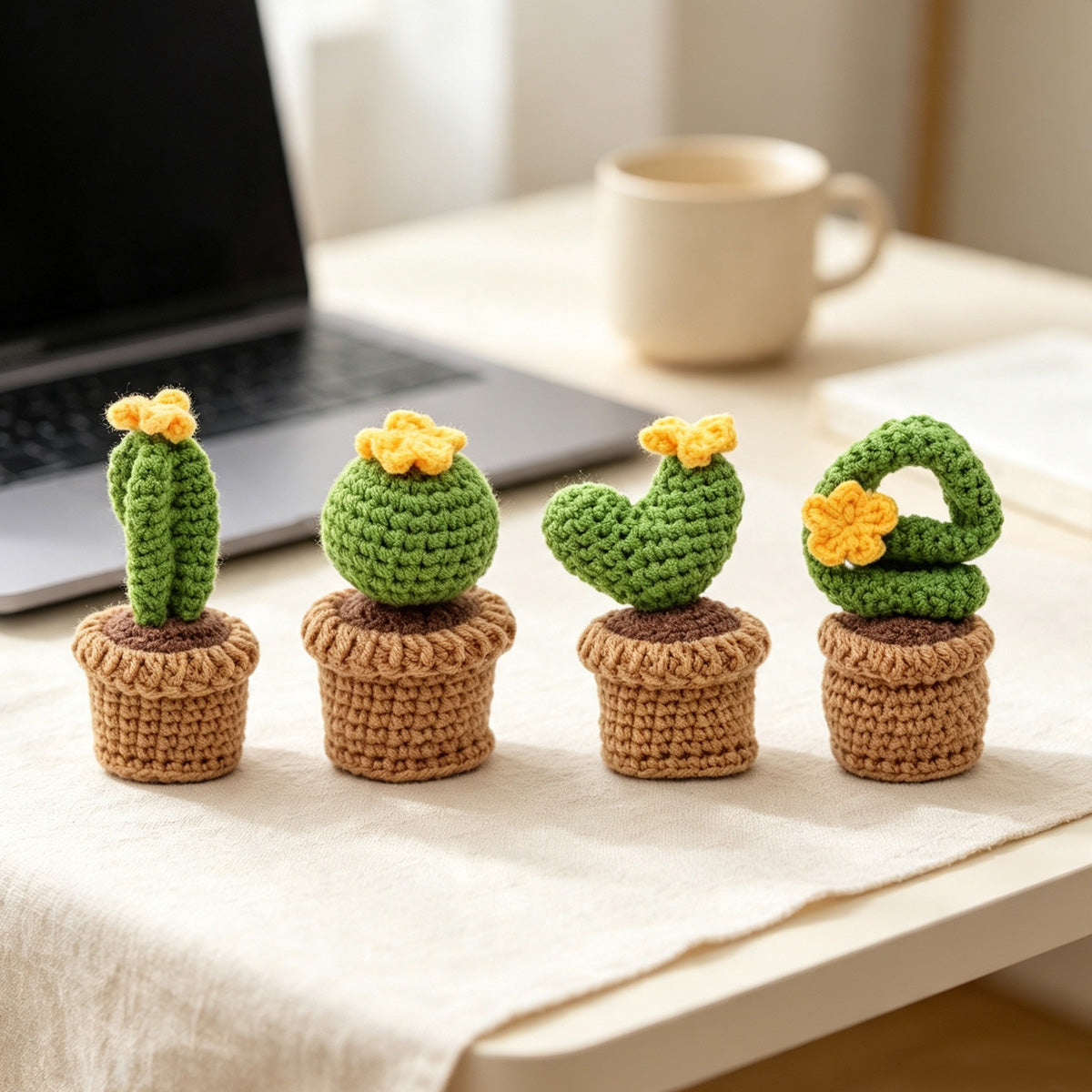 Handmade Crochet Love-Shaped Cactus Ornament Set Indoor Home Decor