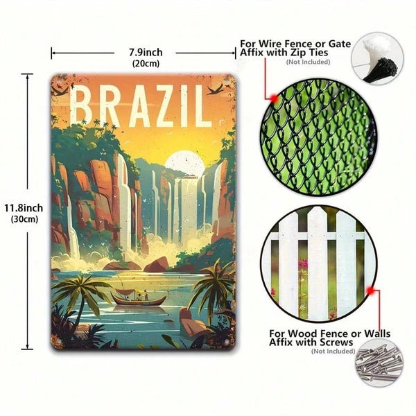 Vintage Iguazu Falls Metal Sign - Retro Brazilian Wall Art