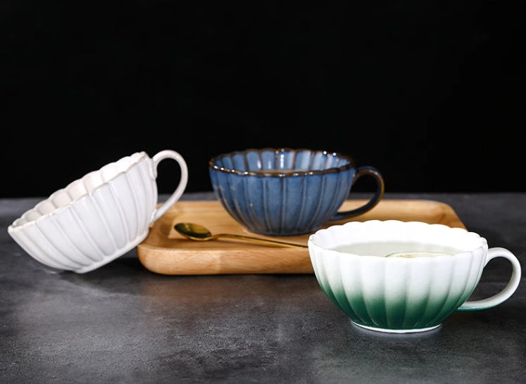 Vintage Ceramic Coffee Mug Set with Spoon - Breakfast & Tea Cup