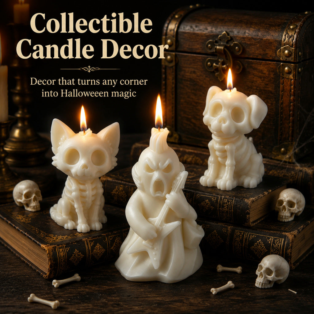 Skull Cat and Dog Aromatherapy Candles Spooky Rock N Roll Ghost Band Home Decor