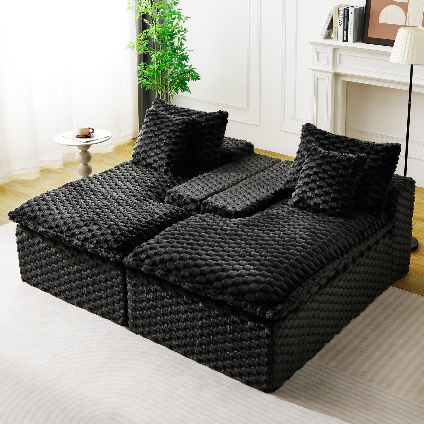 Black Velvet Double Chaise Lounge Sofa - Multifunctional Design