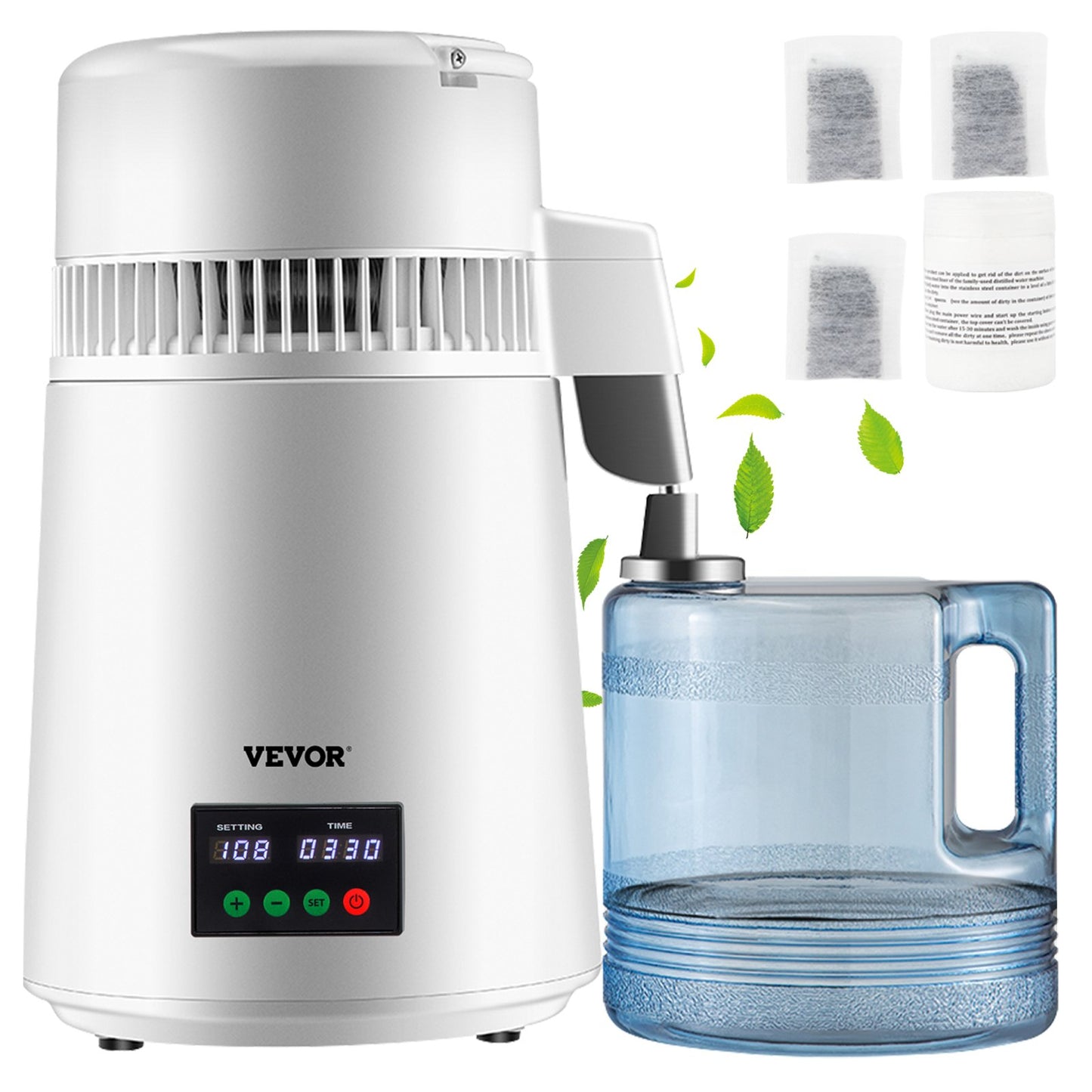 Water Distiller 1.1 Gal/Hour Countertop Machine with Temp Display - White