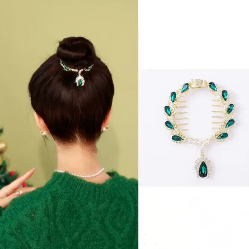 Green Crystal Hairpin Clip - Gold