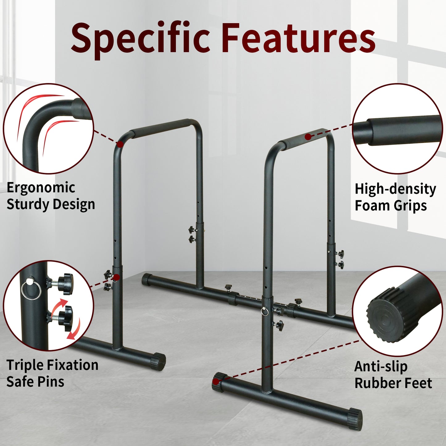 Adjustable Power Tower Dip Station with Pull Up Bar - Black