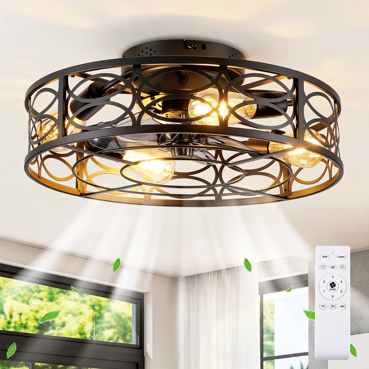 20" Low Profile Caged Ceiling Fan with Remote Control - Blush Gold Bronze