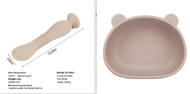 Children's Silicone Food Bowl and Plate Set with Suction Cup - Bear Design