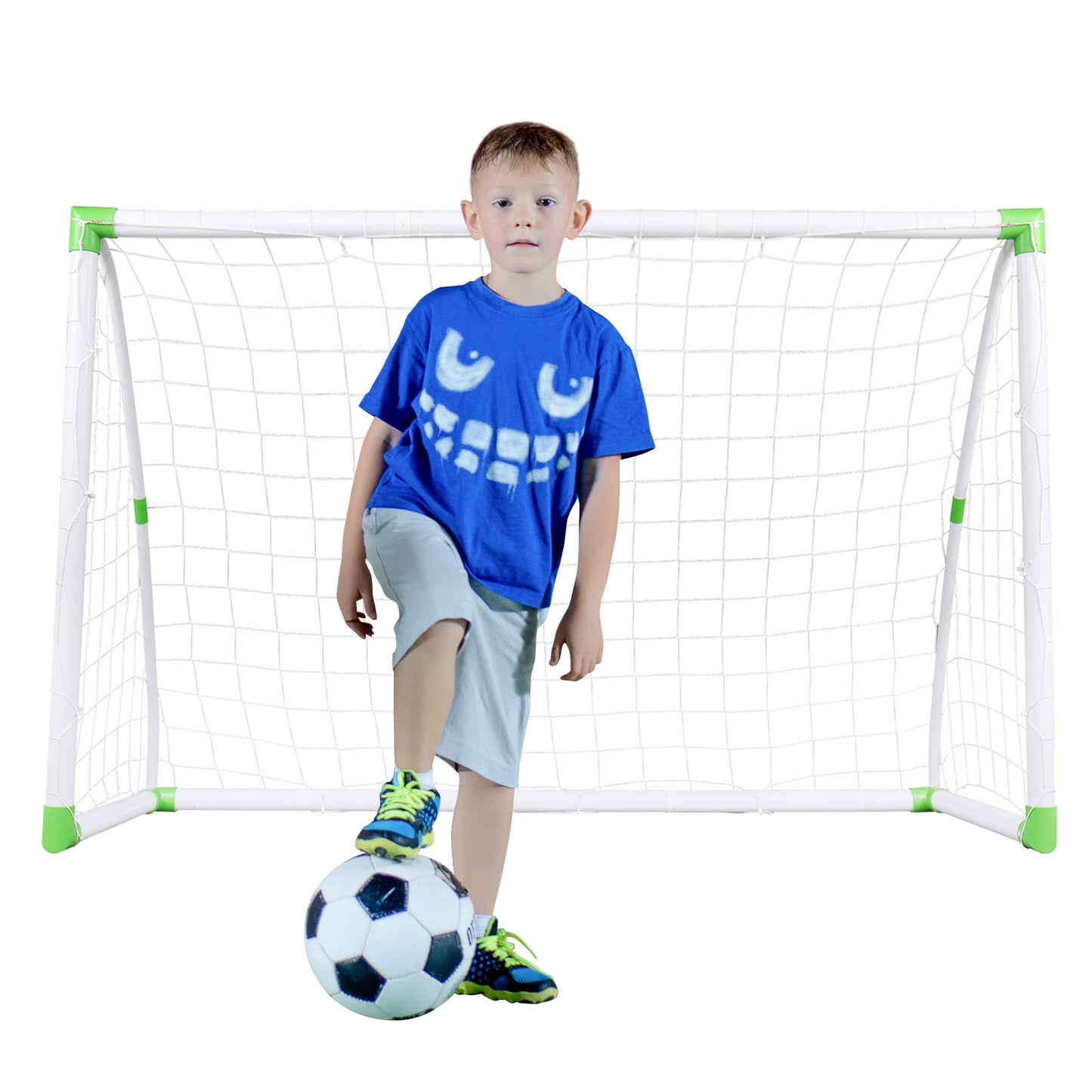 6' x 4' PVC Soccer Goal with Net & Ground Nails - White/Green
