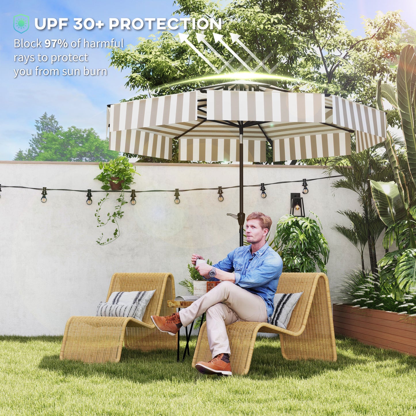 8.6FT Patio Umbrella with UPF 30+ Protection - Light Gray