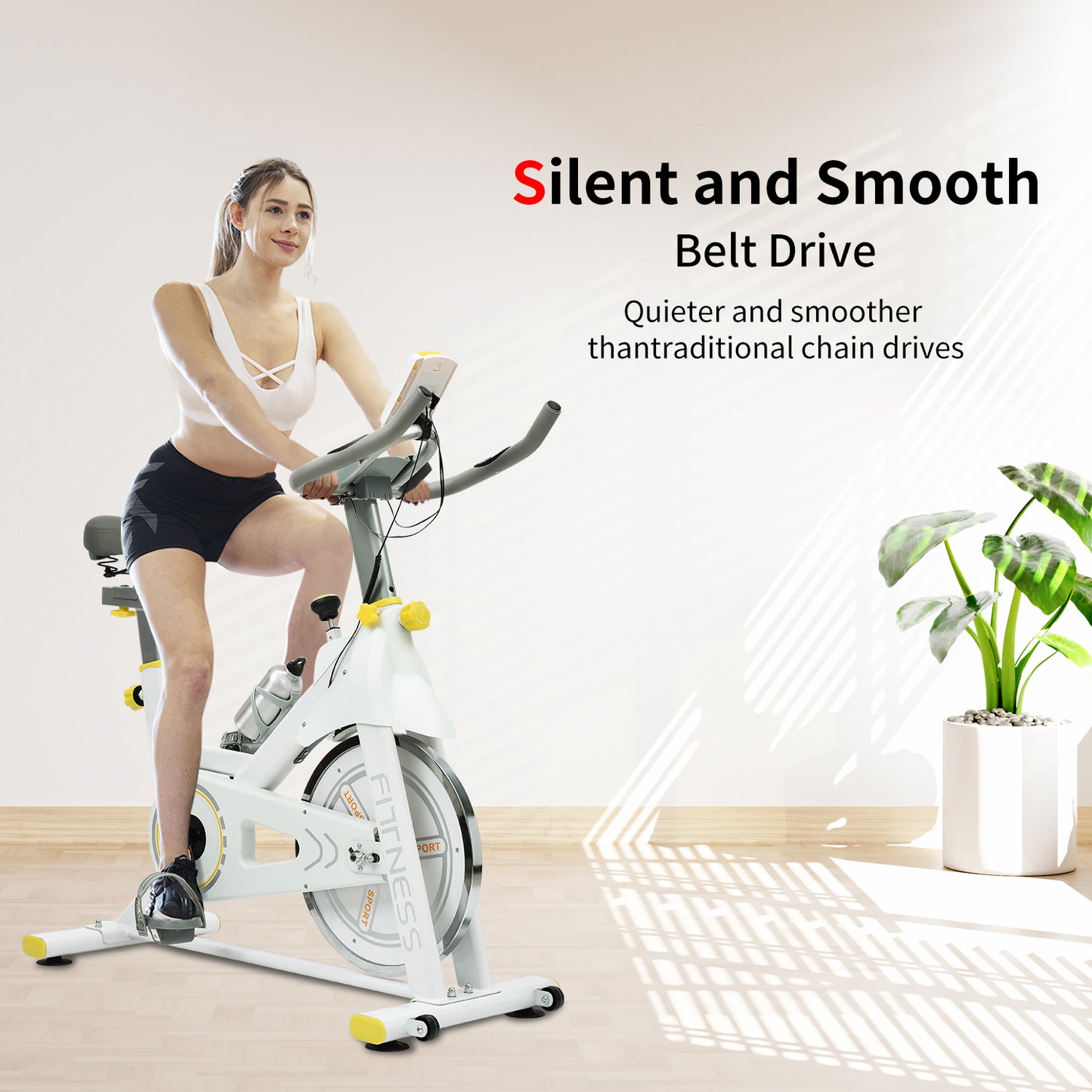 Indoor Exercise Bike with Adjustable Resistance & LCD Display - Yellow/White