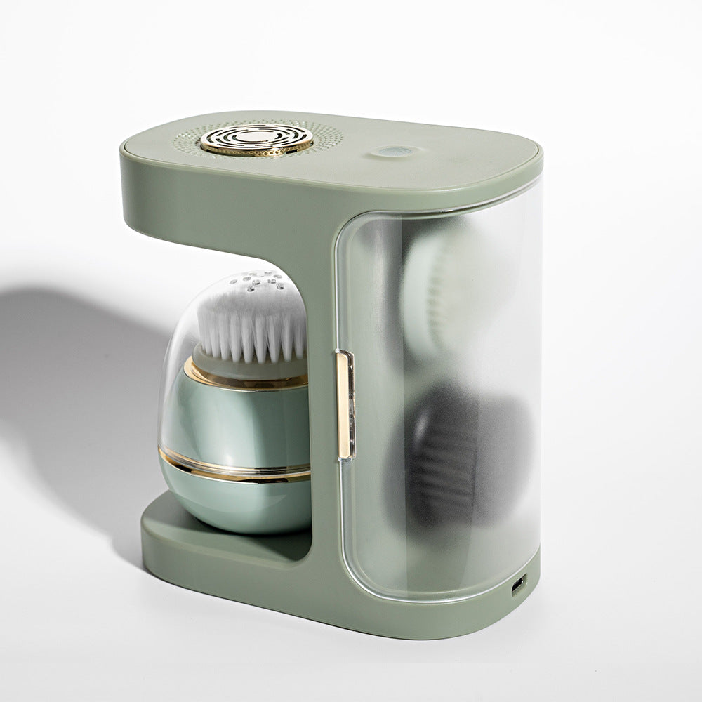 Electric Facial Cleansing Brush Silicone Face Washer Ultrasonic Beauty Instrument - Green
