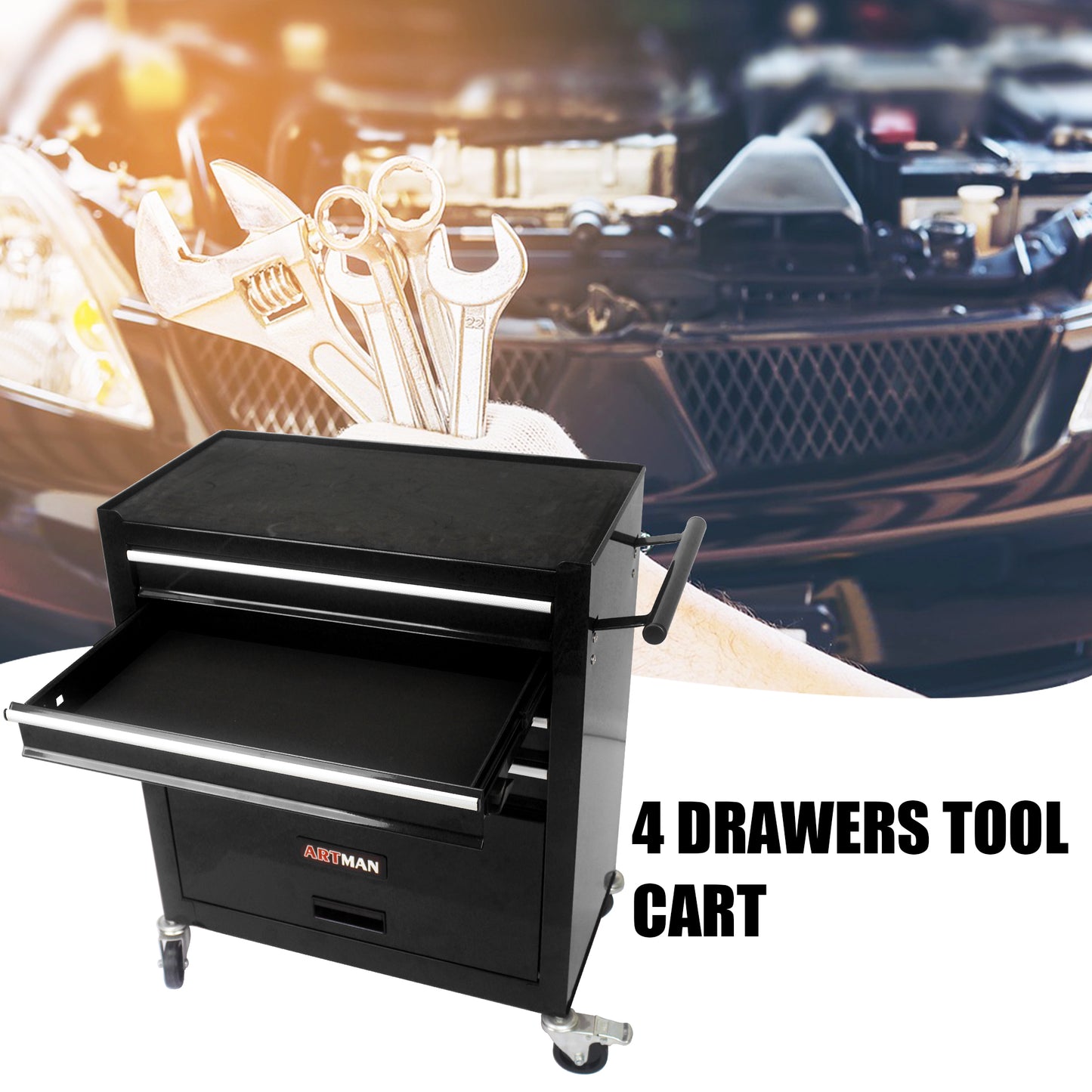 Multifunctional Tool Cart with 4 Drawers and Wheels - Steel Garage Storage