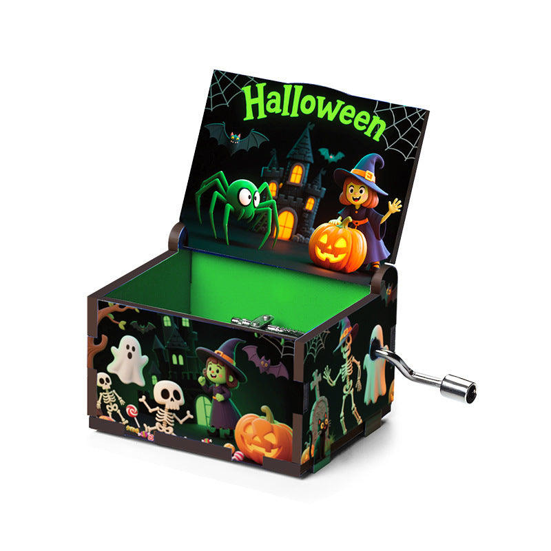 Halloween Wooden Music Box with Spooky Style - Holiday Gift Decor