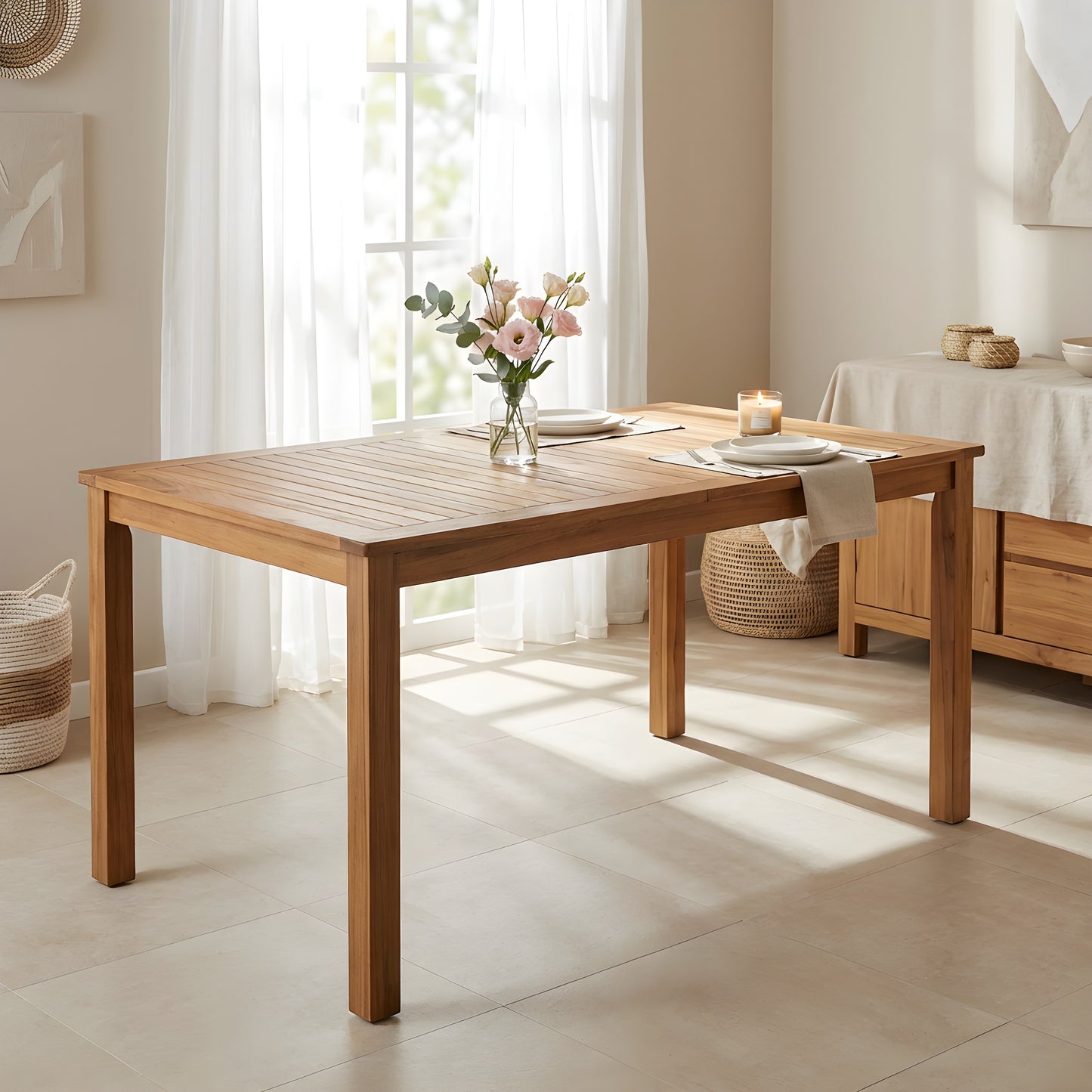 Outdoor 67" Rectangular Dining Table - Natural Acacia Wood