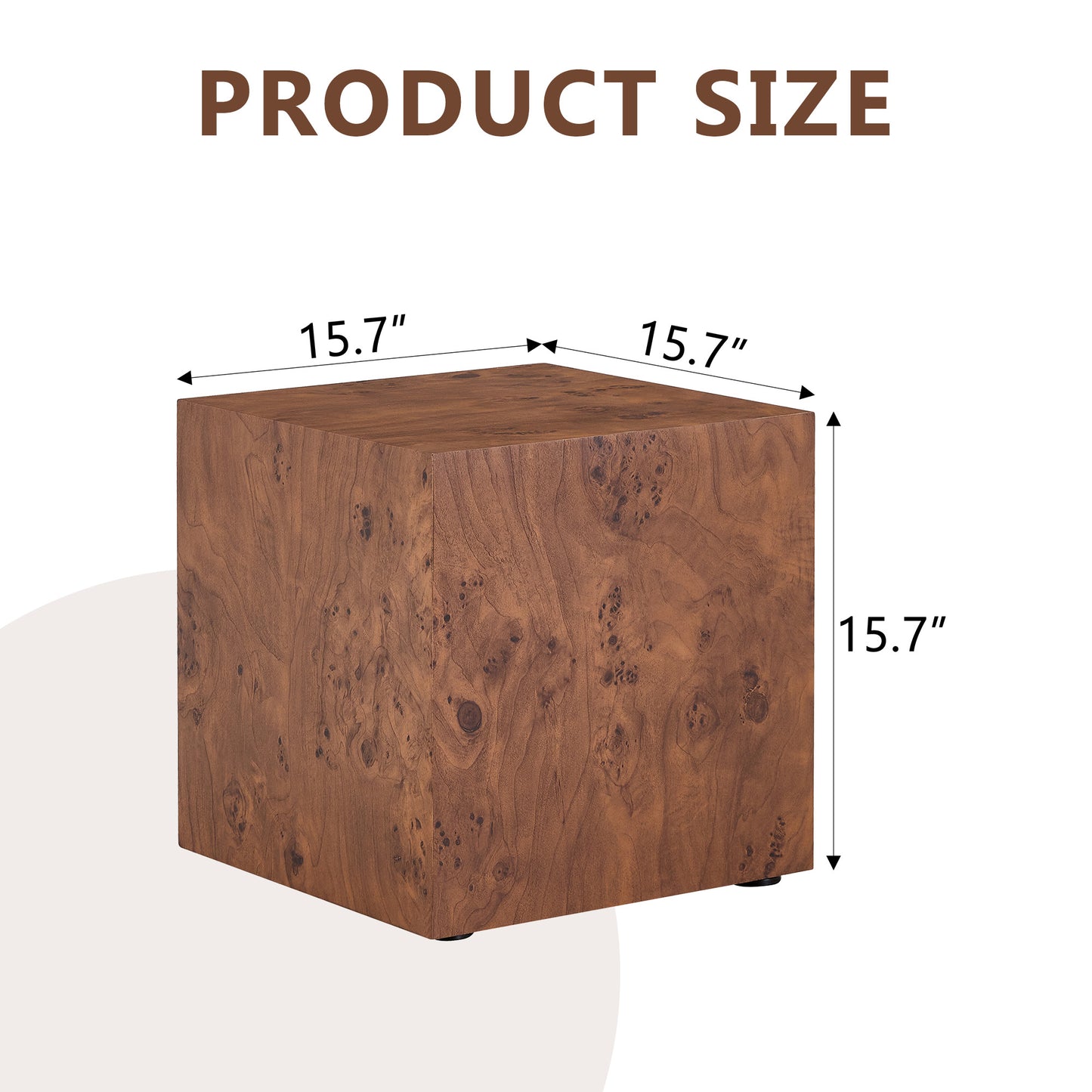 Height Adjustable Burl Walnut Veneer MDF Cube Table - 15.7"