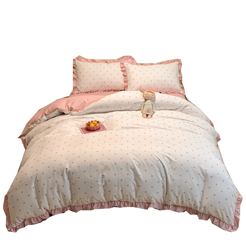 Princess Heart Bedding Set for 1.8M Bed - Kids Girl Bed Linen with Lace