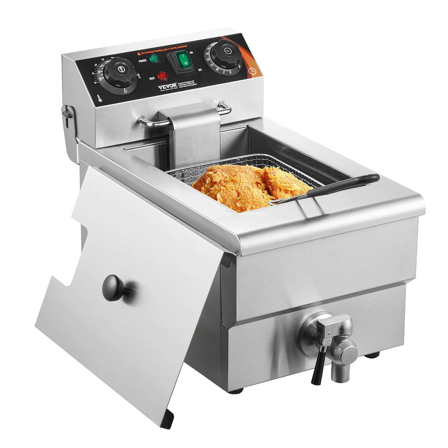 Commercial Electric Deep Fryer 11.6 Qt 1500W Countertop Food Cooker - Silver