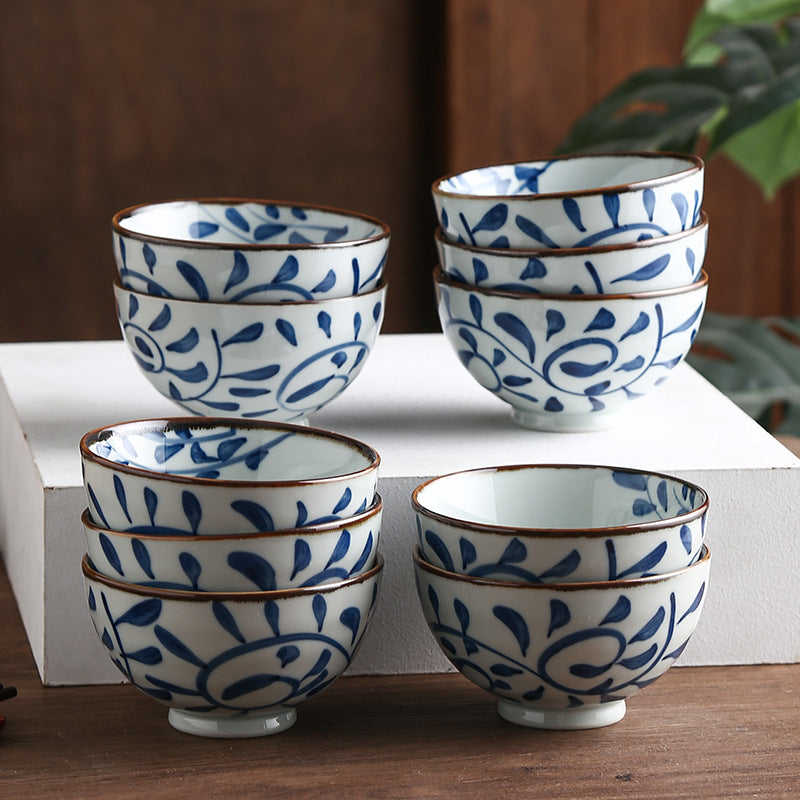 Chinese Style Ceramic Hook Rattan Tableware Set for Kitchen Dining