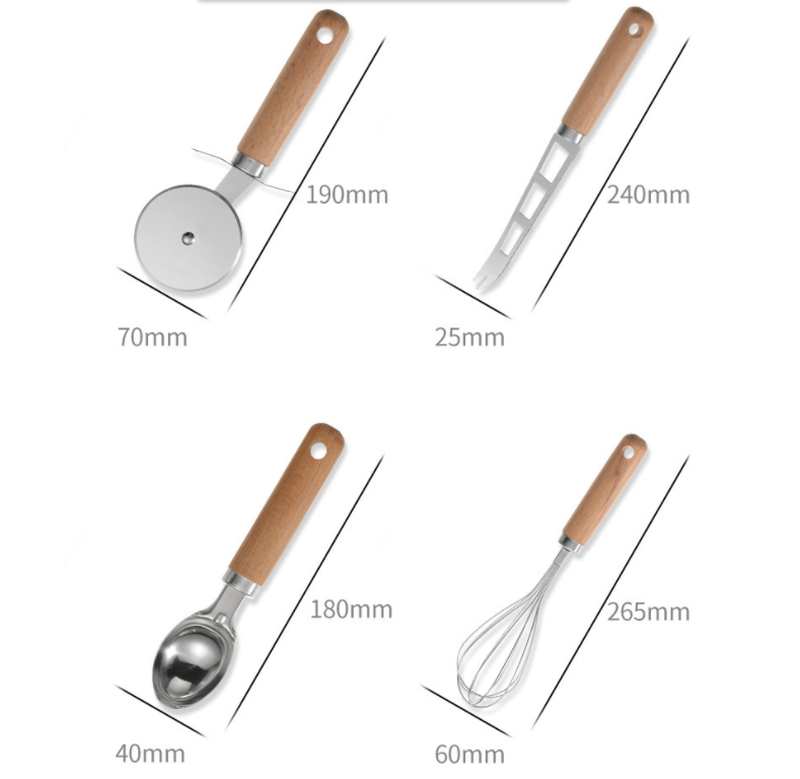 Kitchen 9-Piece Wooden Handle Baking Tool Set - Stainless Steel Utensils