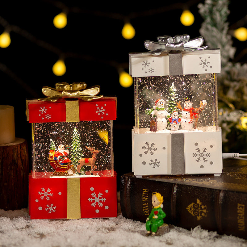 Christmas Gift Box with Crystal Ball Night Lamp and Ornaments - Multiple Colors