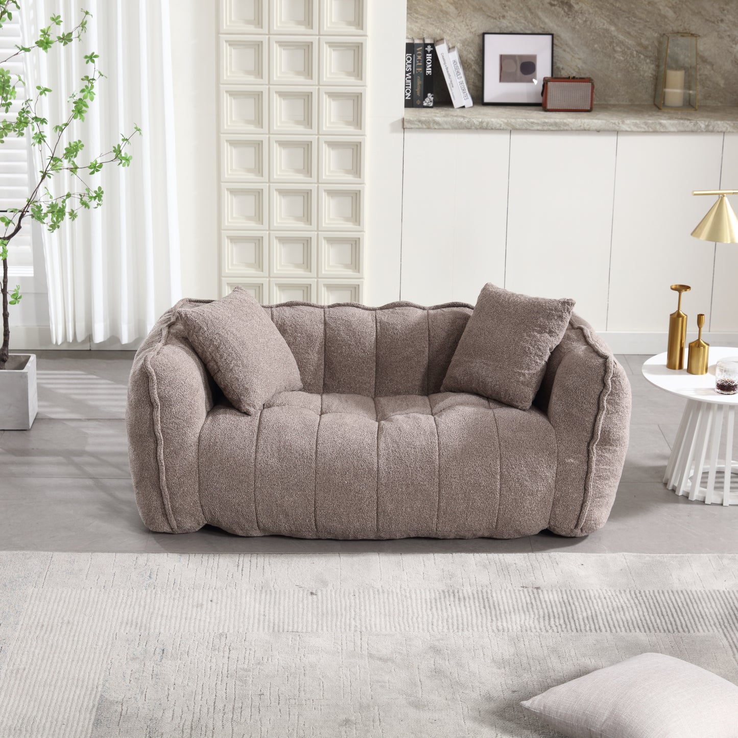 Comfortable Brown Beanbag Chair for Two - Chenille Foam Sofa