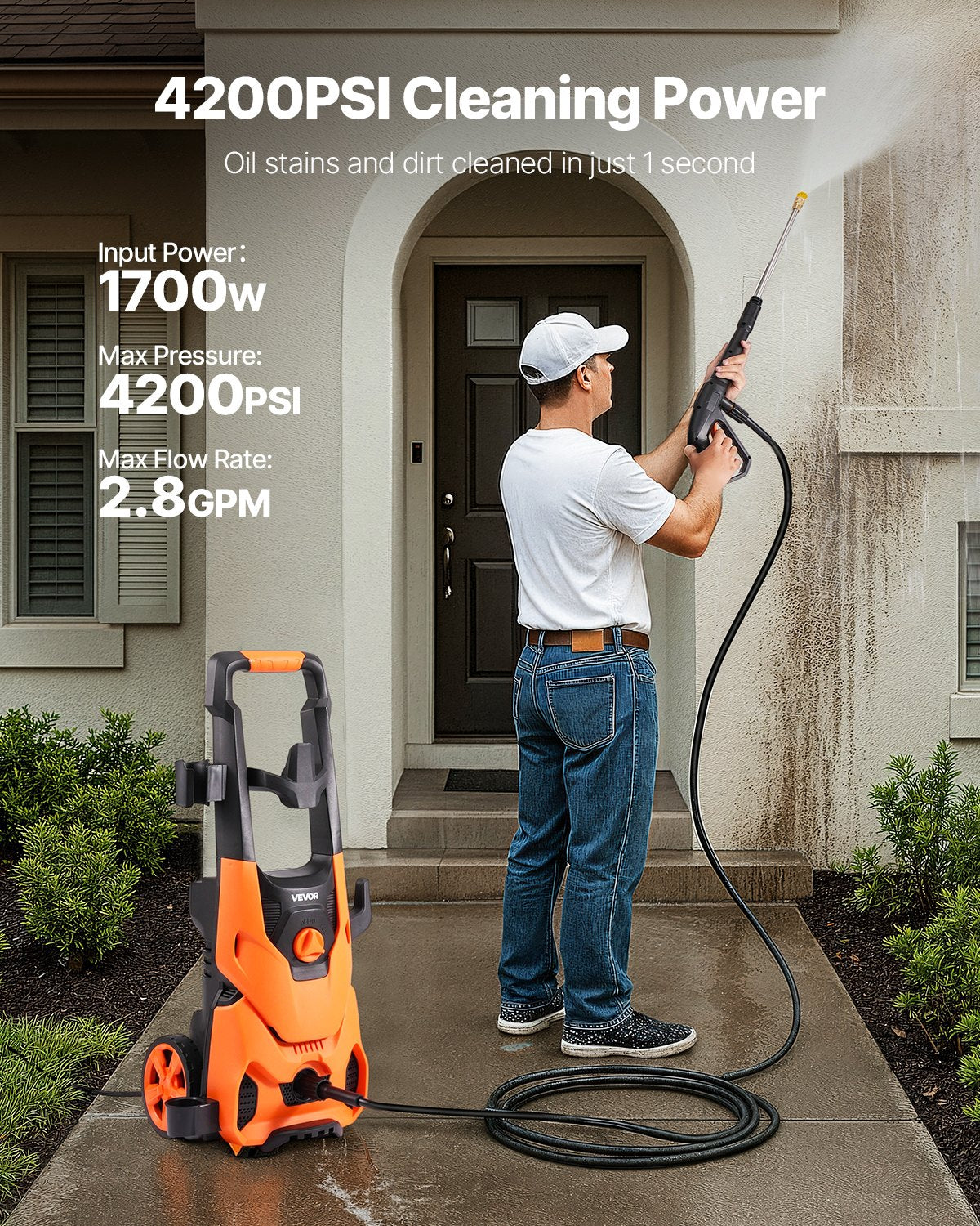 Electric Pressure Washer 4200 PSI 2.8 GPM with Nozzles & Foam Cannon - Orange
