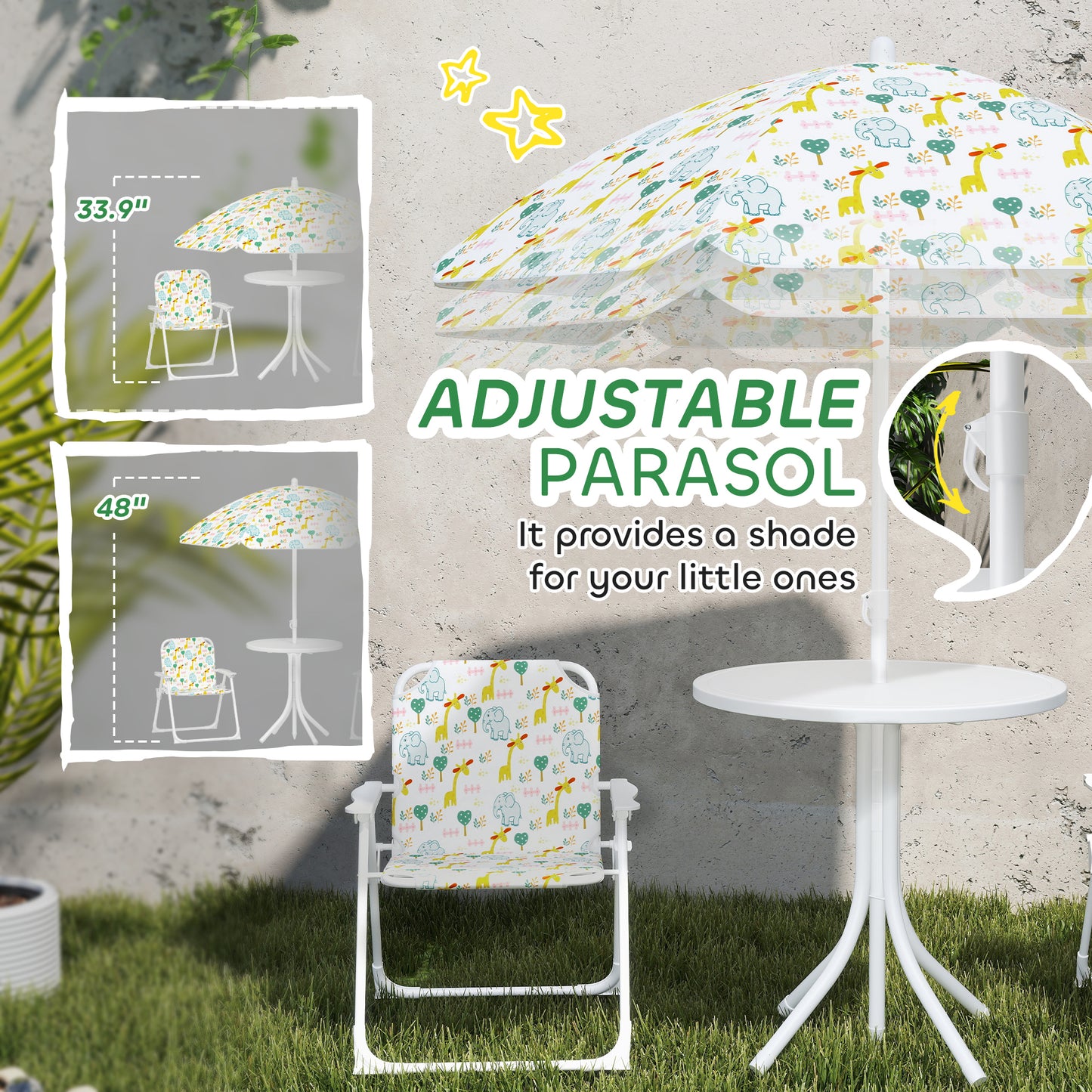 Kids Picnic Table and Chair Set with Removable Umbrella - White