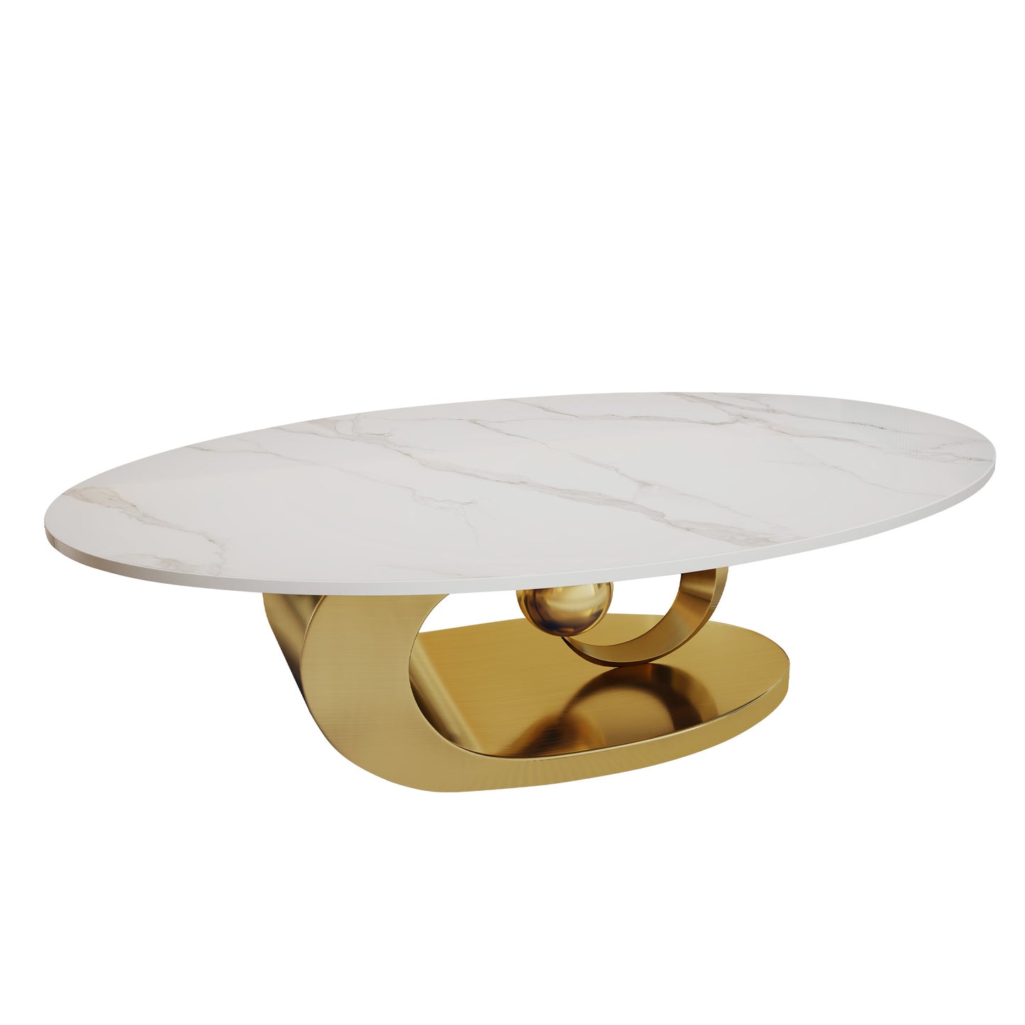 Contemporary Faux Marble Coffee Table with Stainless Steel Base - Gold & White