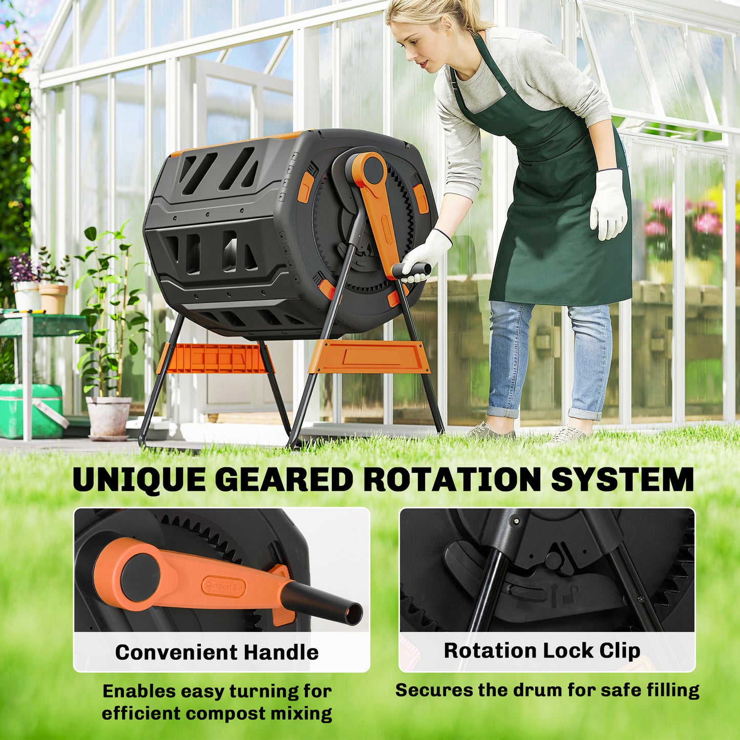Outdoor Compost Bin 53 Gal Dual Chamber Tumbling Composting System with Adjustable Vents