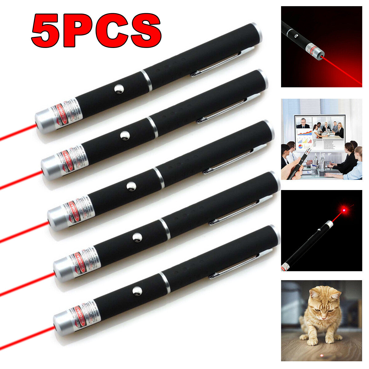 Red Laser Pointer Pen Light 650nm Mini Torch for Presentation and Teaching - 5 Pack
