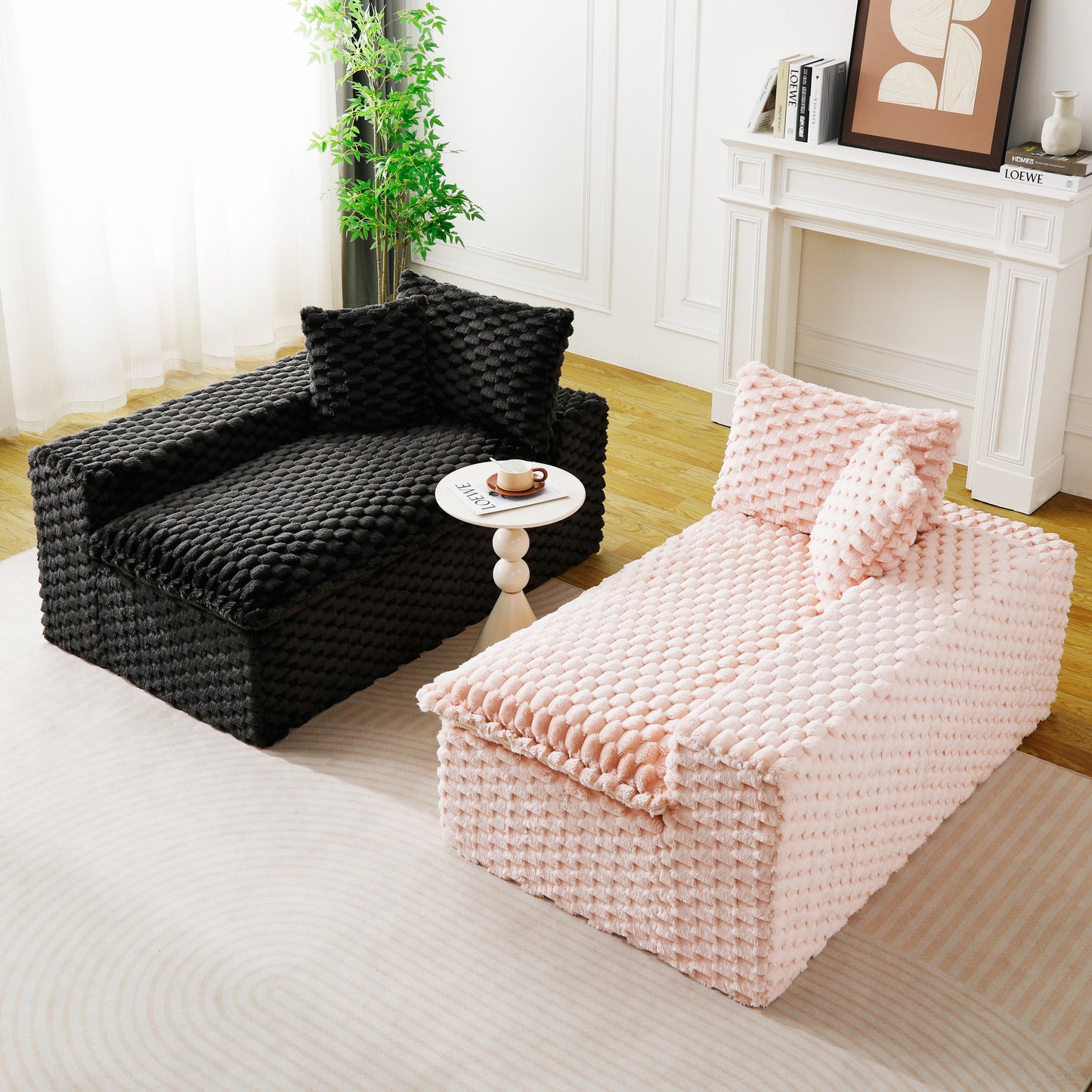 Luxury Color-Block Velvet Multifunctional Sofa - Pink & Black