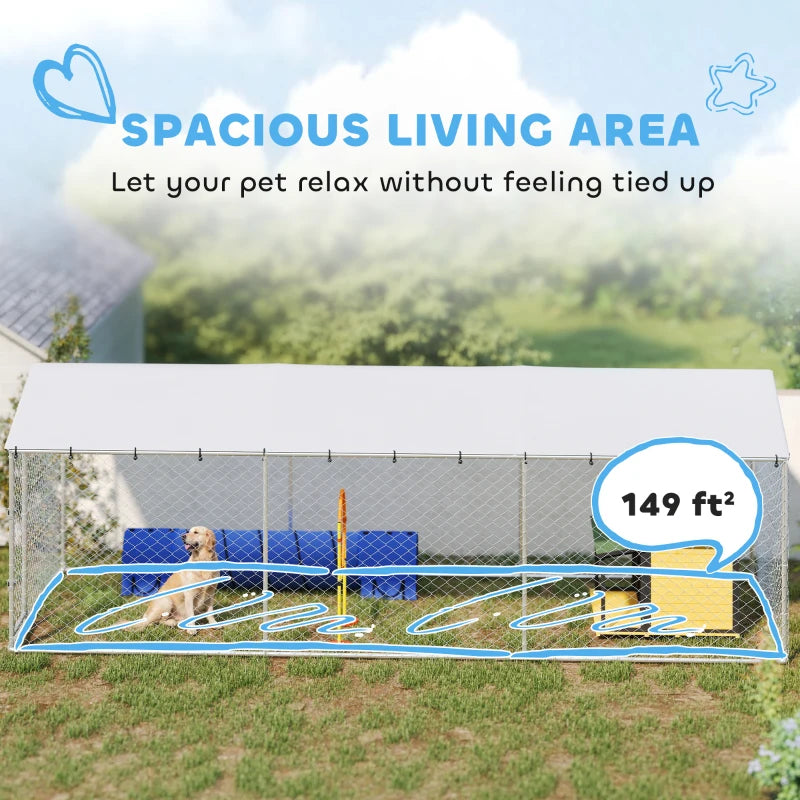 Outdoor Dog Kennel 20x7.5x6.5 ft Waterproof Steel Cage for Small to Large Dogs