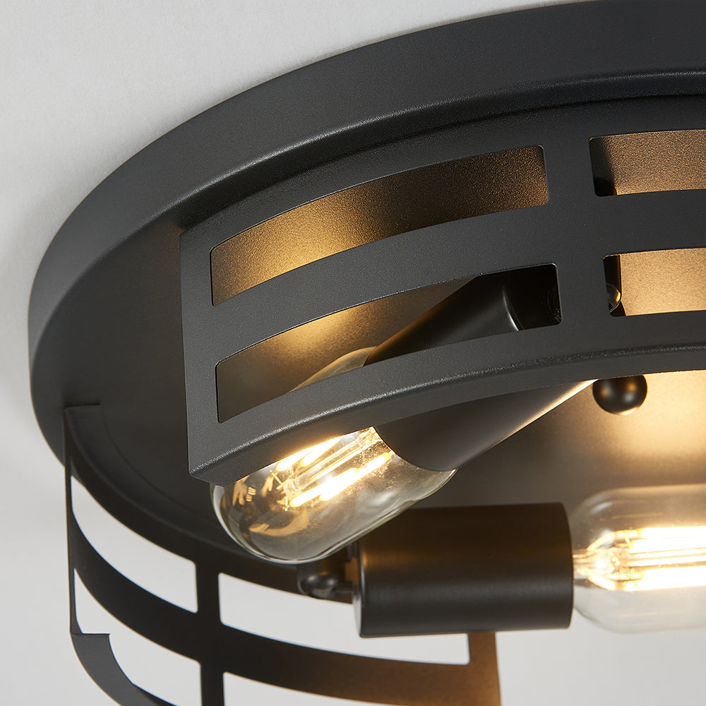 2-Pack Black Flush Mount Ceiling Light Fixtures - Modern Industrial Design for Kitchen Hallway