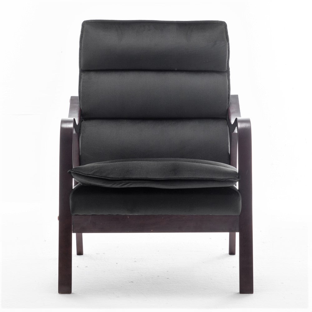 Mid-Century Modern Black Accent Chair With Wood Armrest, Upholstered