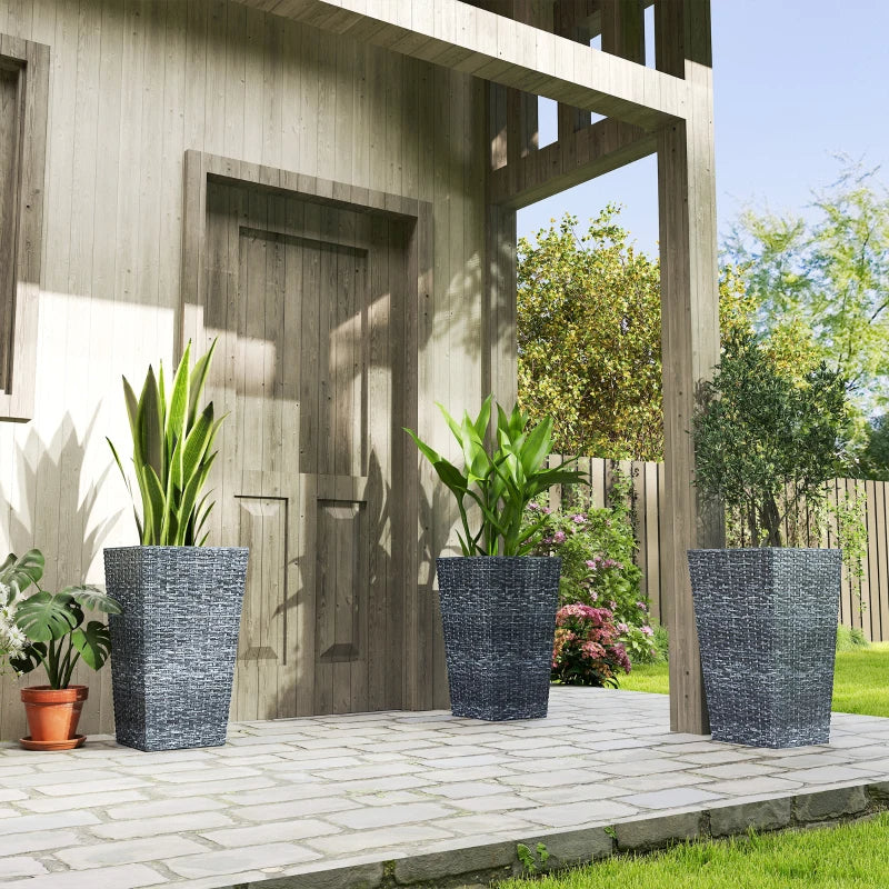 Tall Outdoor Garden Planters Set of 3 - 24 Inch Taper Plant Pots with Drainage