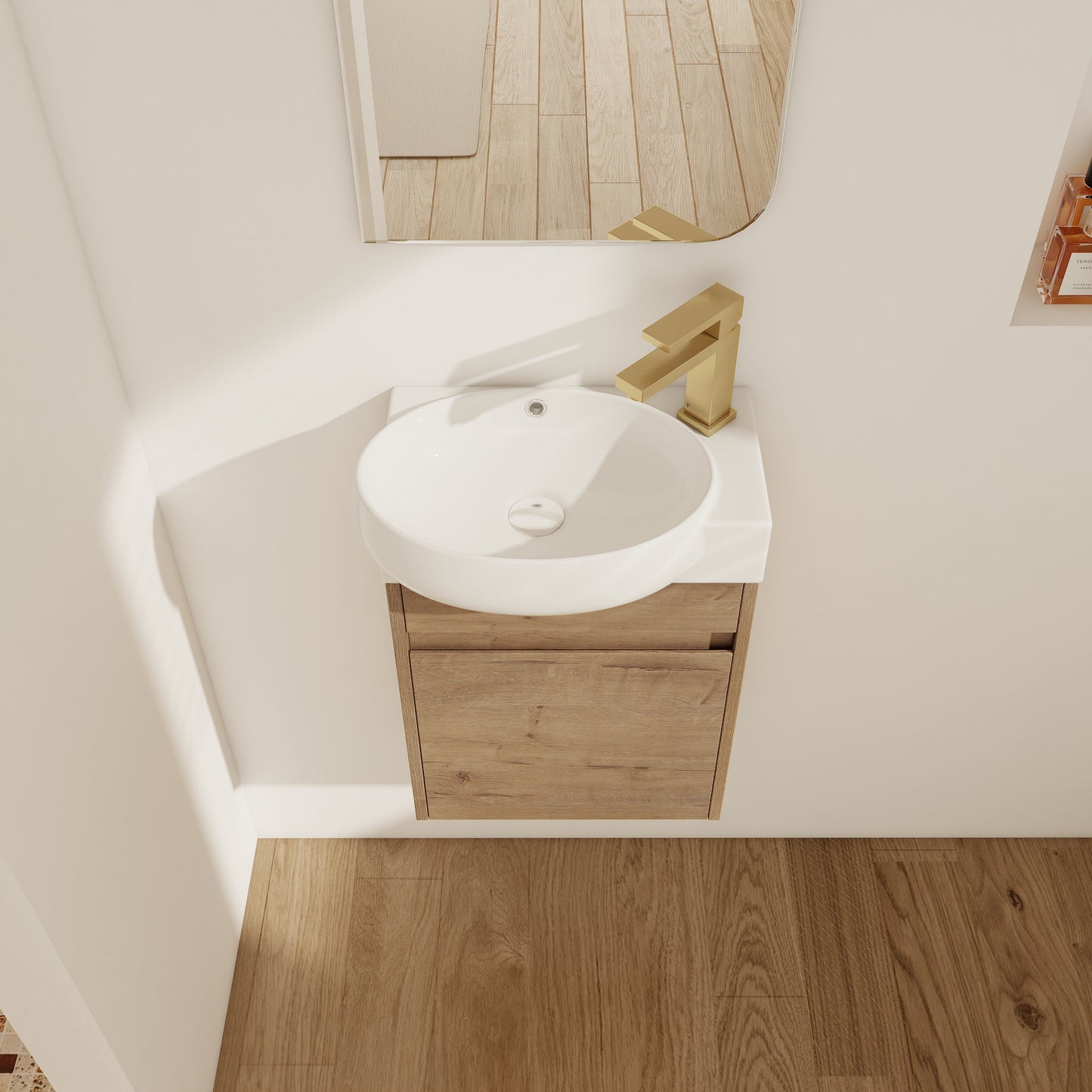 16-Inch Soft Close Bathroom Vanity with Sink - Imitative Oak