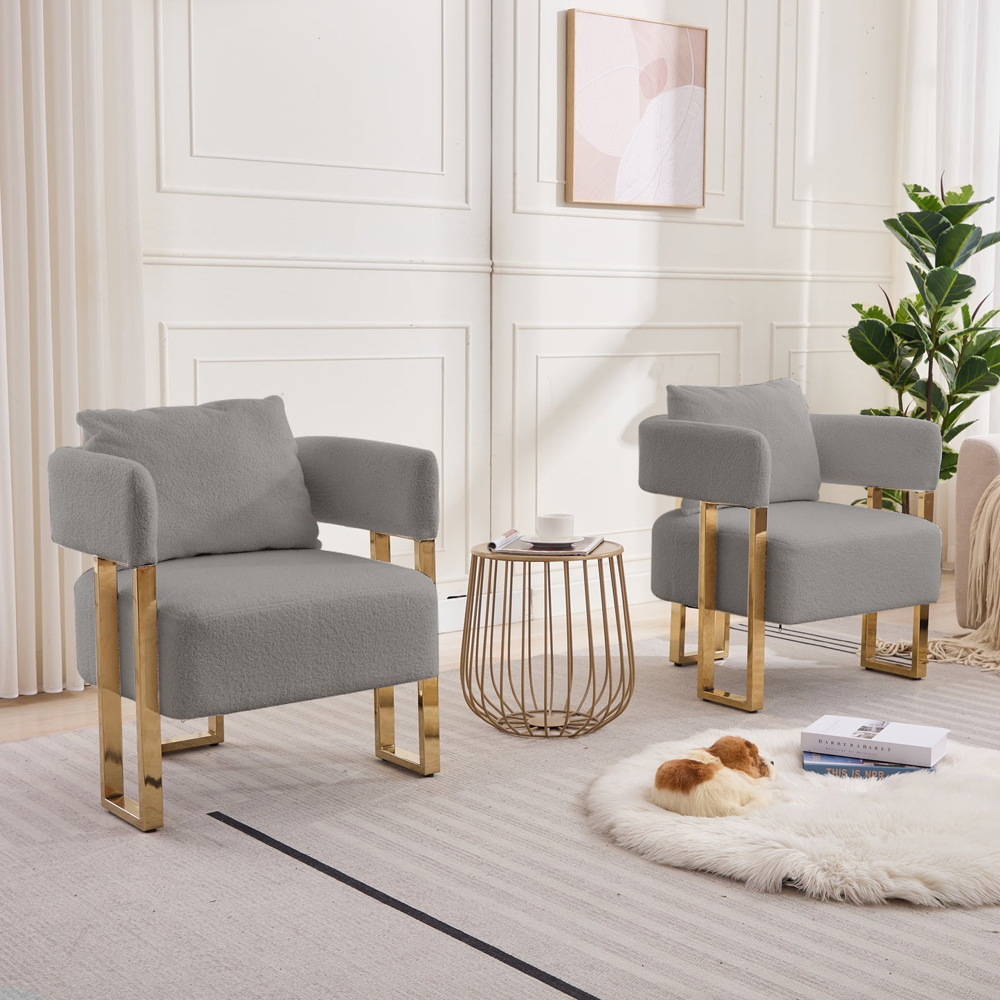 Modern Decorative Chair with Gold Metal Legs - Grey