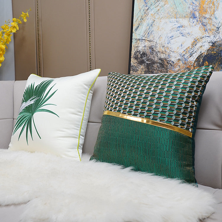 Minimalist Green 45x45cm Embroidered Pillowcase - Modern Home Decor