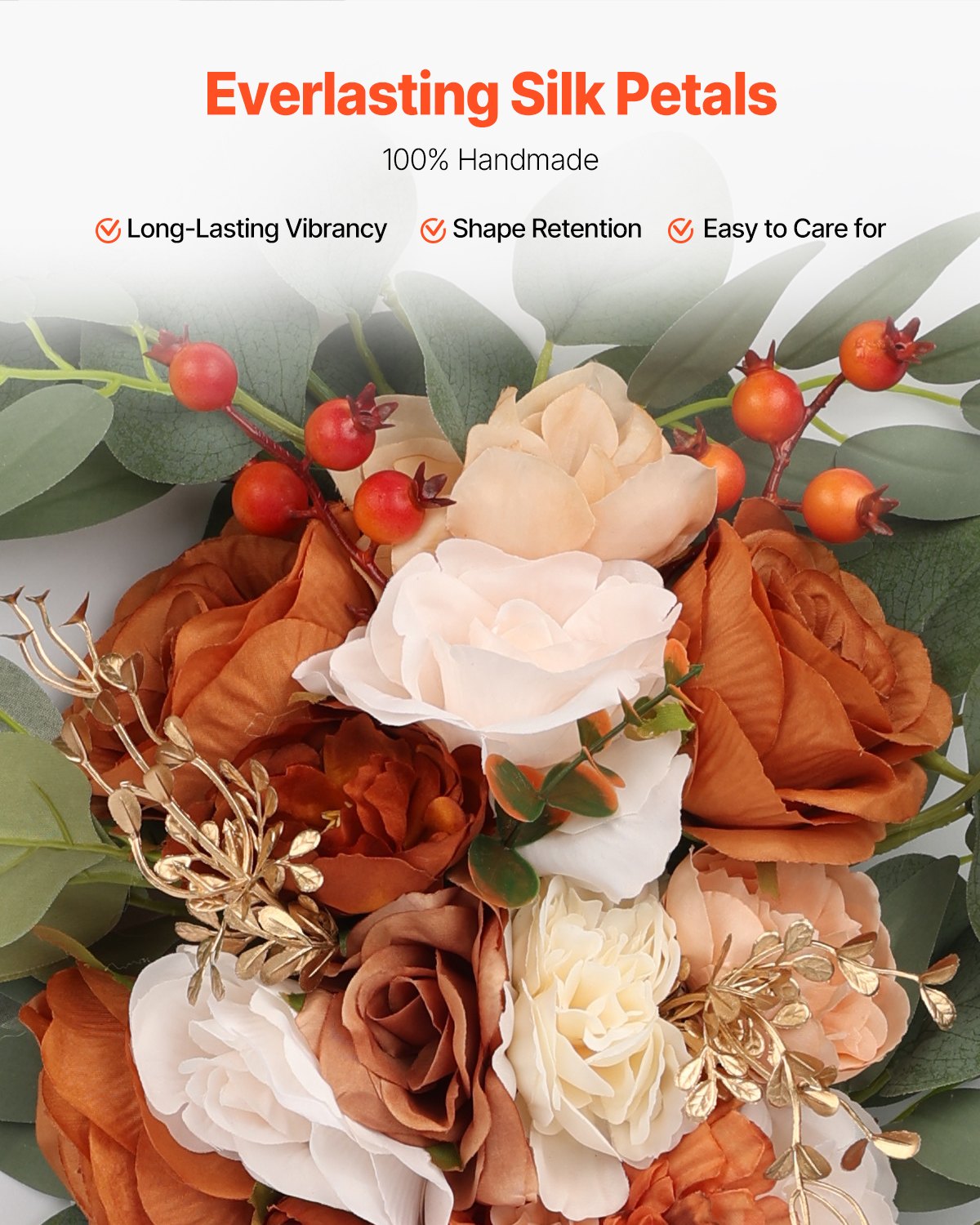 Artificial Wedding Arch Flowers Kit with 21ft Draping Fabric - Burnt Orange