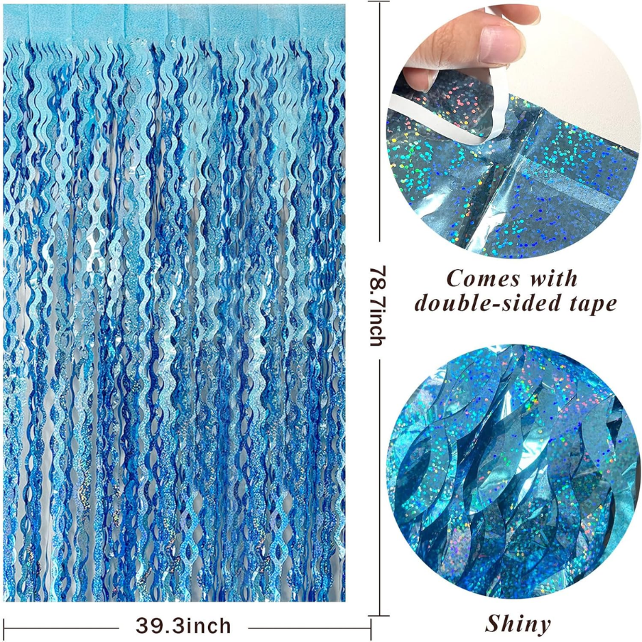 Blue Foil Fringe Backdrop Curtains - 2 Pack for Party Decorations