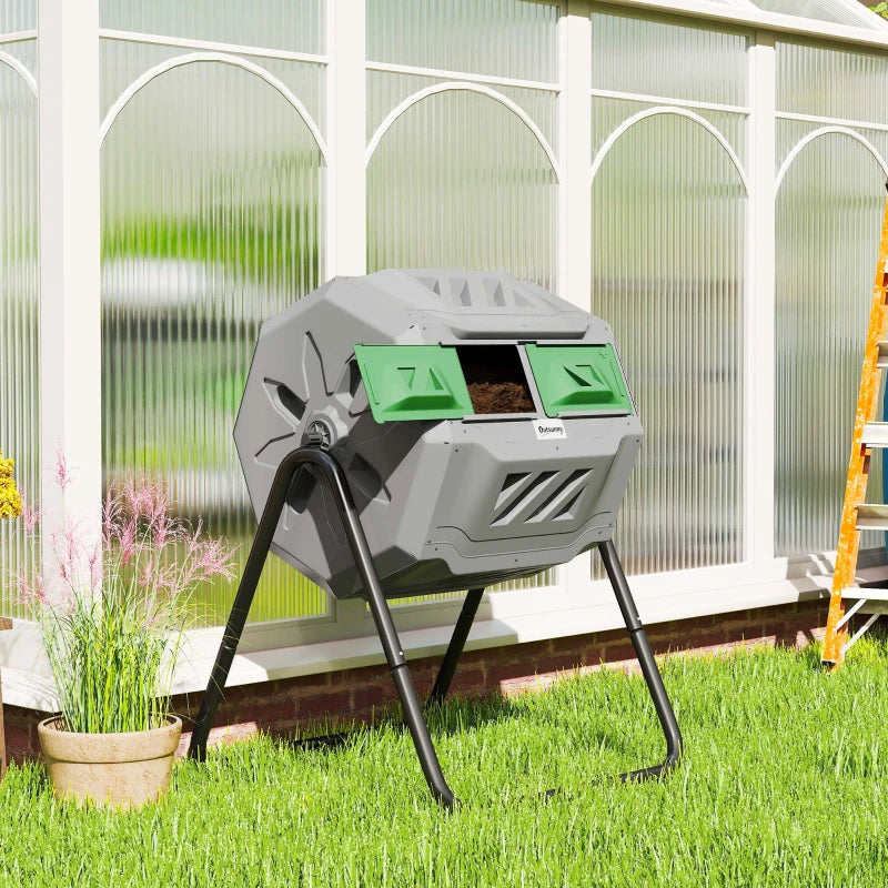 Outdoor 42.3 Gallon Dual Chamber Rotating Compost Bin - Garden Tumbler