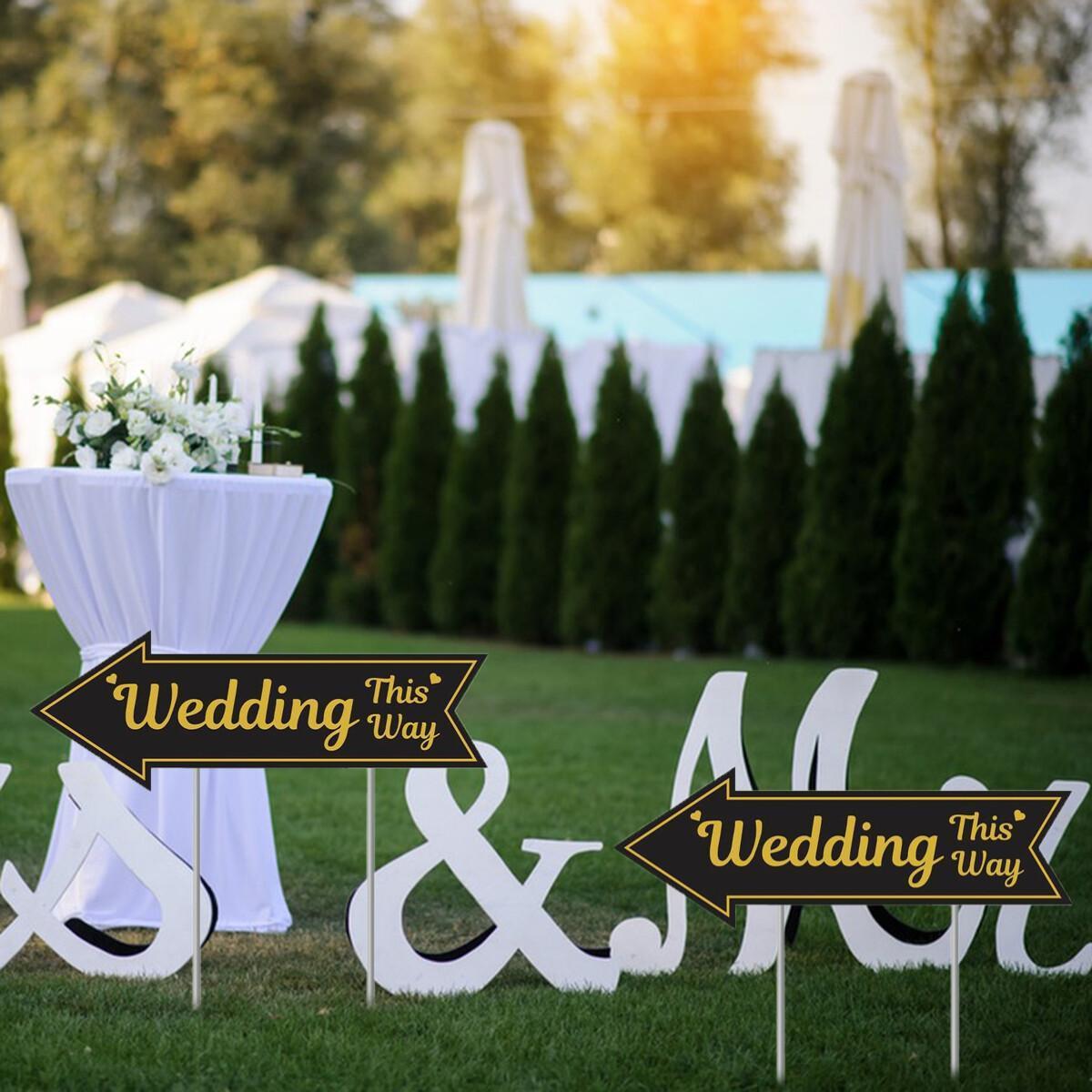 4-Piece Wedding Directional Signs Set - Black & Gold Arrows
