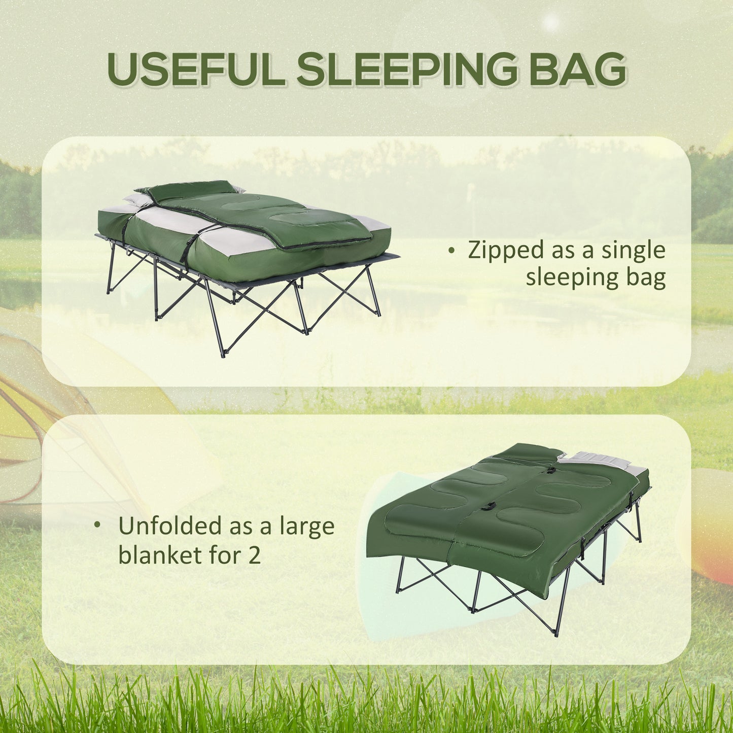 2-Person Portable Camping Cot Set with Sleeping Bag & Air Mattress