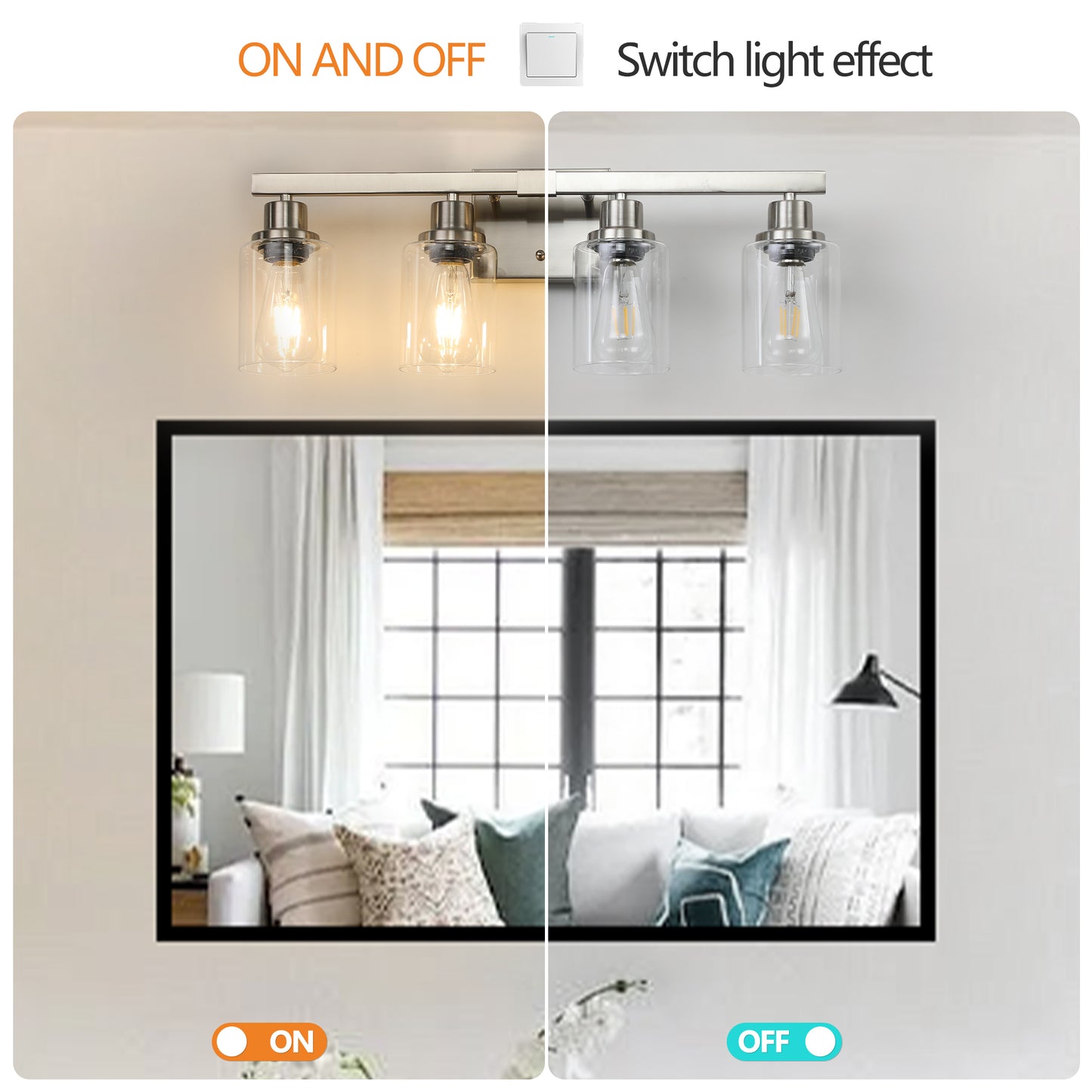 Modern 4-Light Bathroom Vanity Light Fixture - Brushed Nickel with Glass Shades